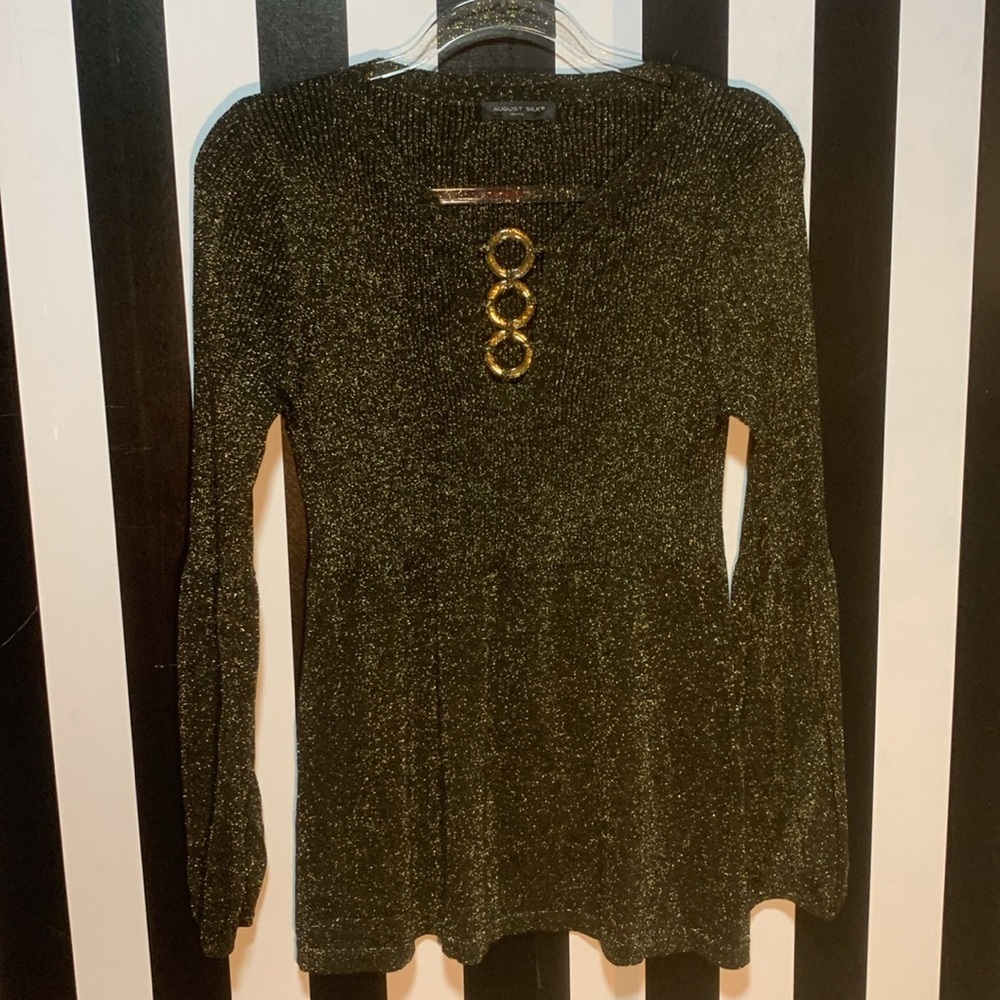 Y2K Gold Glitter Lurex Blouse Rib Knit Sweater Top Blouse Small/Medium Women’s - Picture 5 of 17